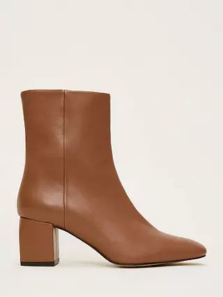 Phase Eight Block Heel Leather Ankle Boots, Tan | John Lewis (UK)