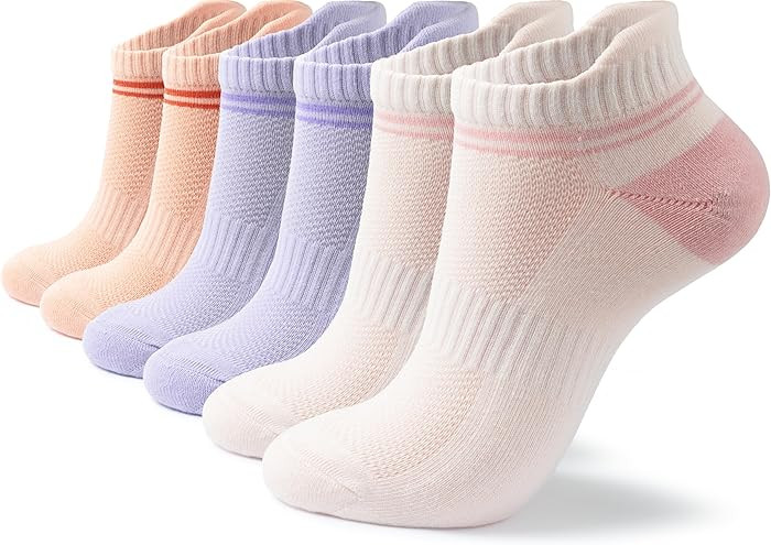 Womens Athletic Socks - Cushioned Running Socks - Cotton Ankle Sock - Gifts for Women 6 Pairs | Amazon (US)