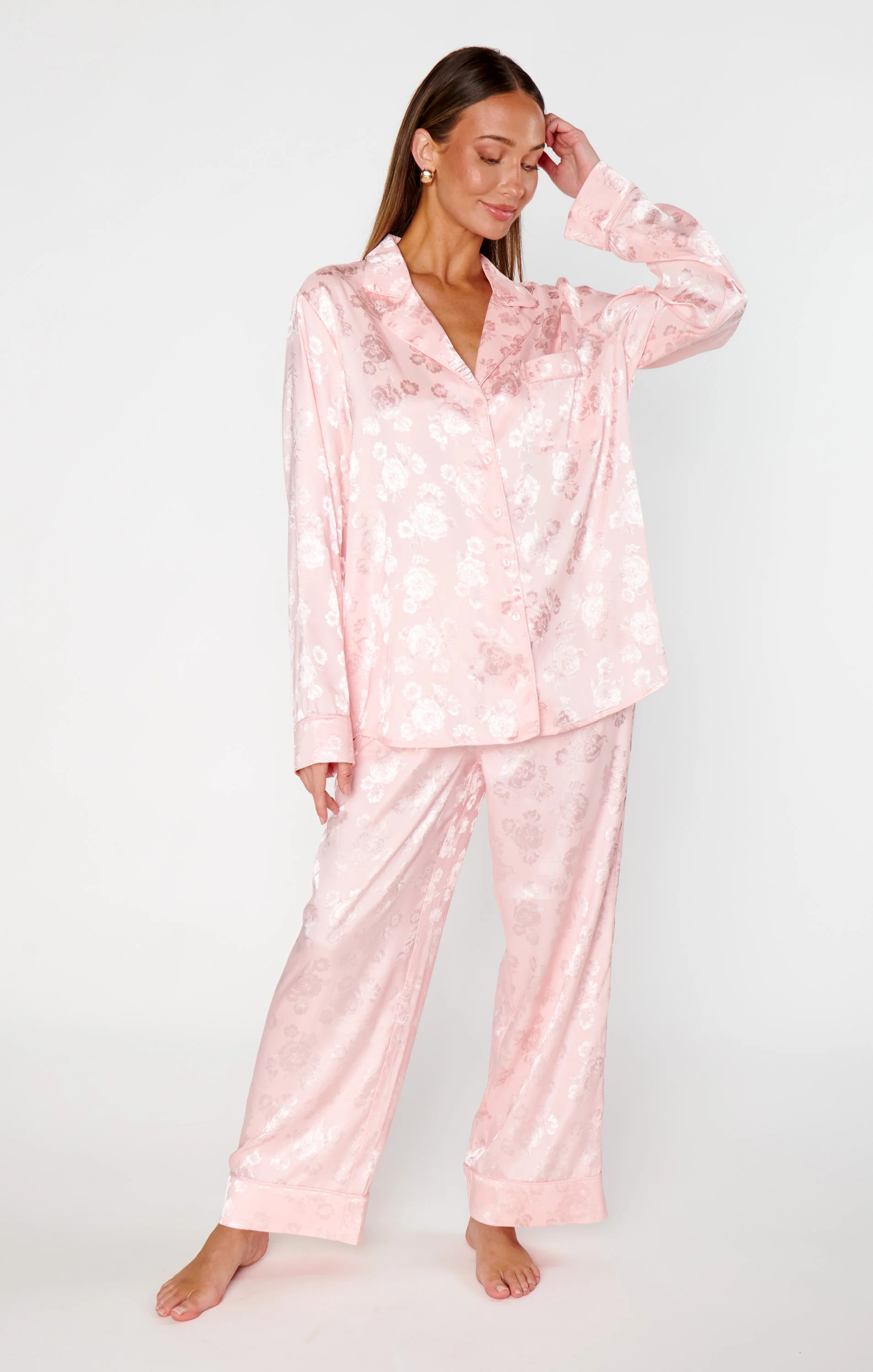 Classic Crop Topped PJ Set, in Pink Floral Silky, Size: XS | Show Me Your Mumu | Show Me Your Mumu