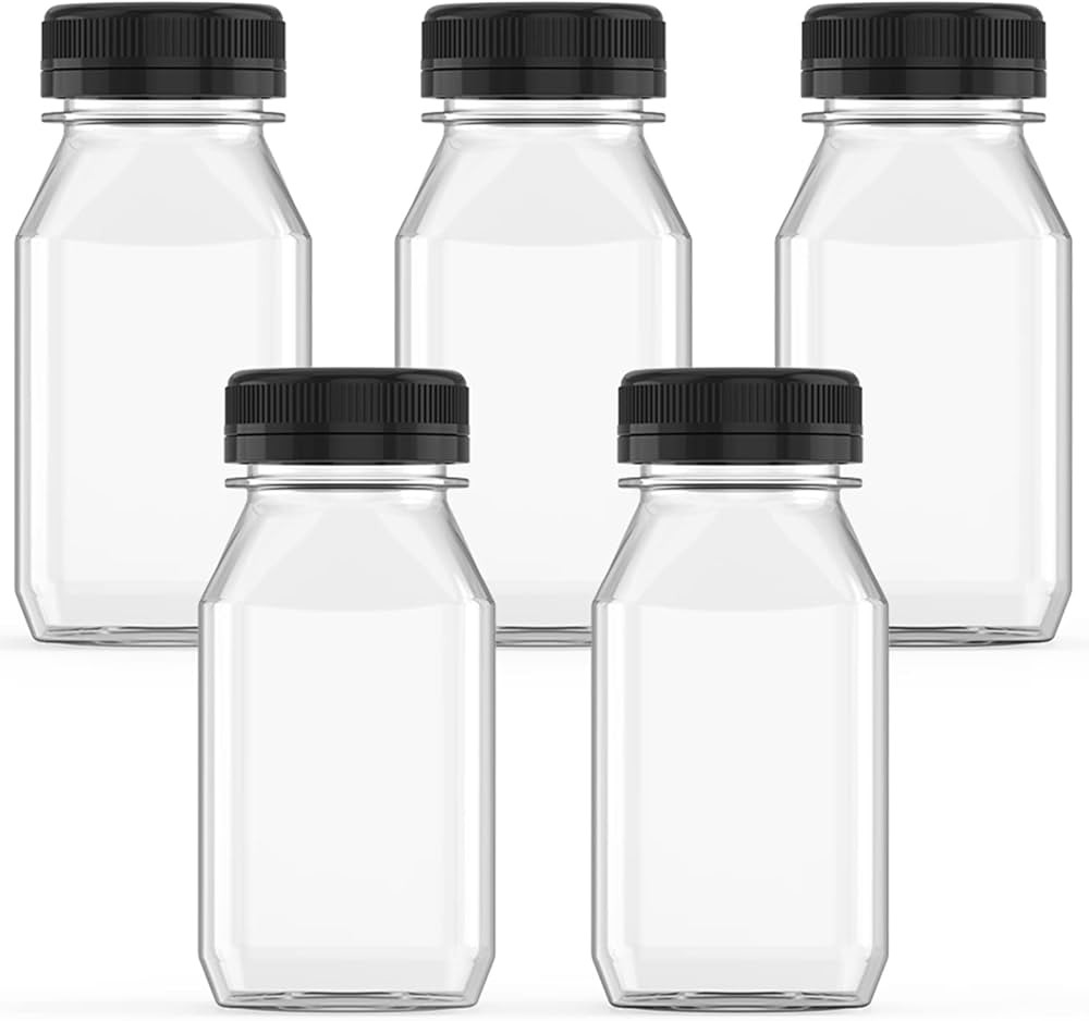 Hulless 5 Pcs 5 Ounce Plastic Juice Bottle Drink Containers Juicing Bottles with Black Lids, Suit... | Amazon (US)
