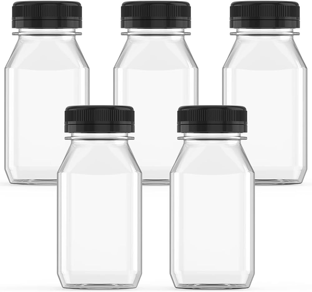 Hulless 5 Pcs 5 Ounce Plastic Juice Bottle Drink Containers Juicing Bottles with Black Lids, Suit... | Amazon (US)
