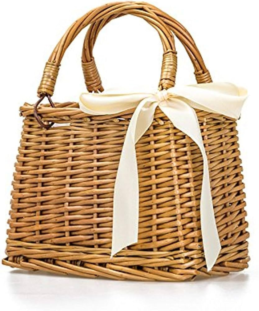 Natural Handwoven Wicker Handbag, Rectangular Basket Purse, Women Straw Tote (Rectangular Khaki) | Amazon (US)