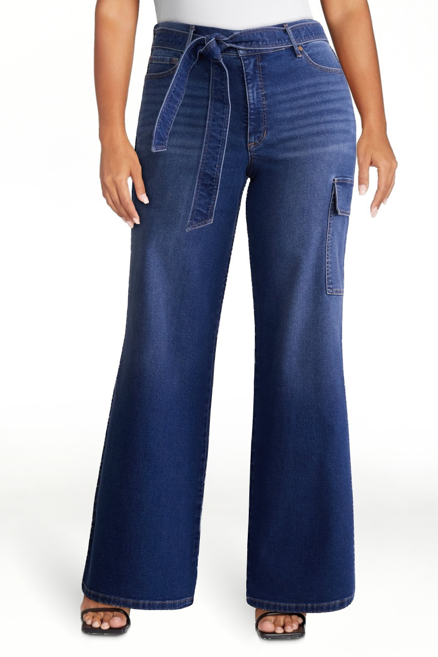 Sofia by Sofia Vergara Women's and Women's Plus Margot Wide Leg High Rise Cargo Jeans with Belt, ... | Walmart (US)
