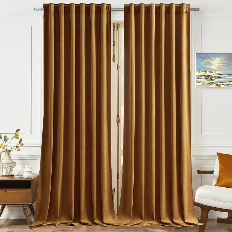 Timeper Gold Brown Velvet Curtains 84 inches 2 Panels, Light Blocking Curtains for Bedroom Living... | Amazon (US)