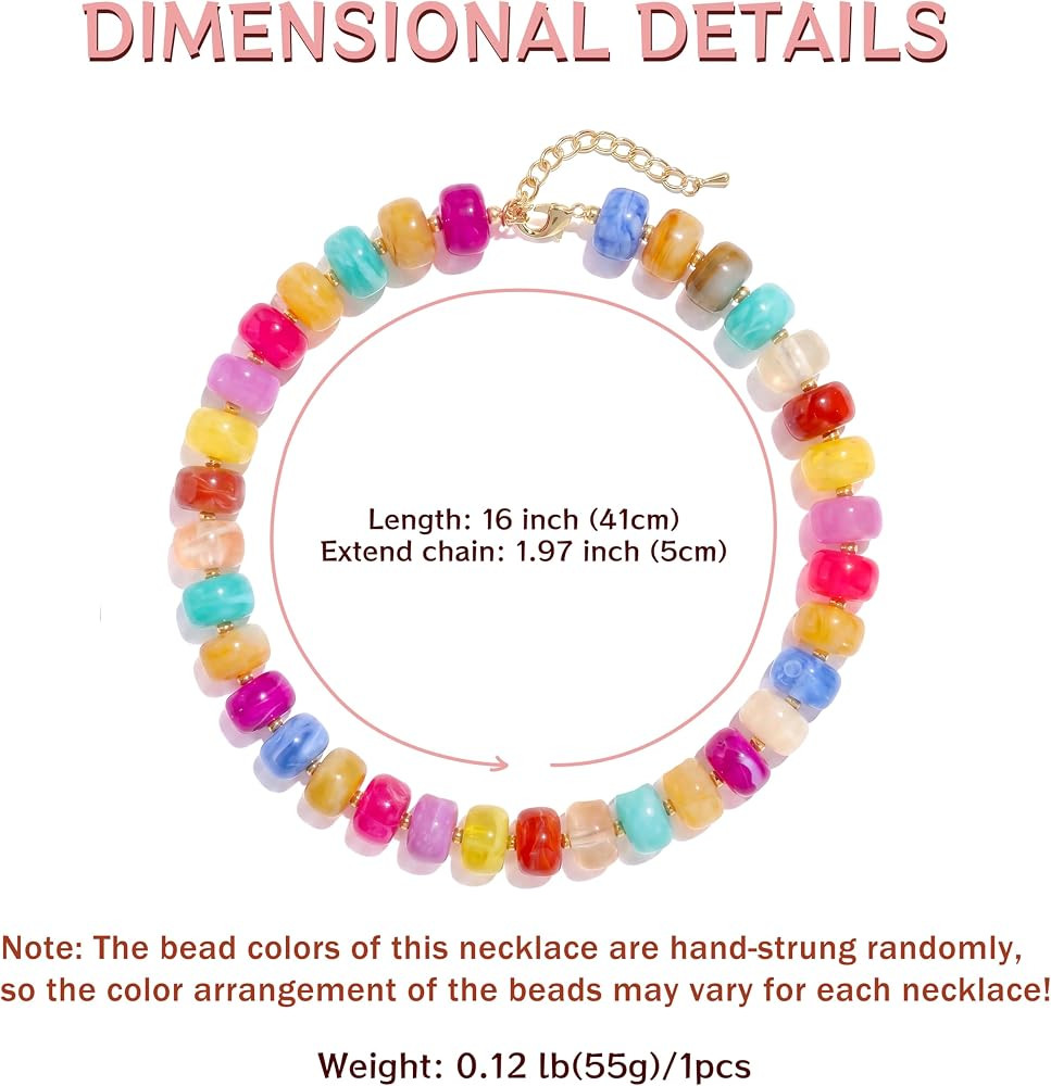 Badu Colorful Chunky Beaded Necklace for Women,Acrylic Bead Choker Statement Necklace Cute Trendy... | Amazon (US)