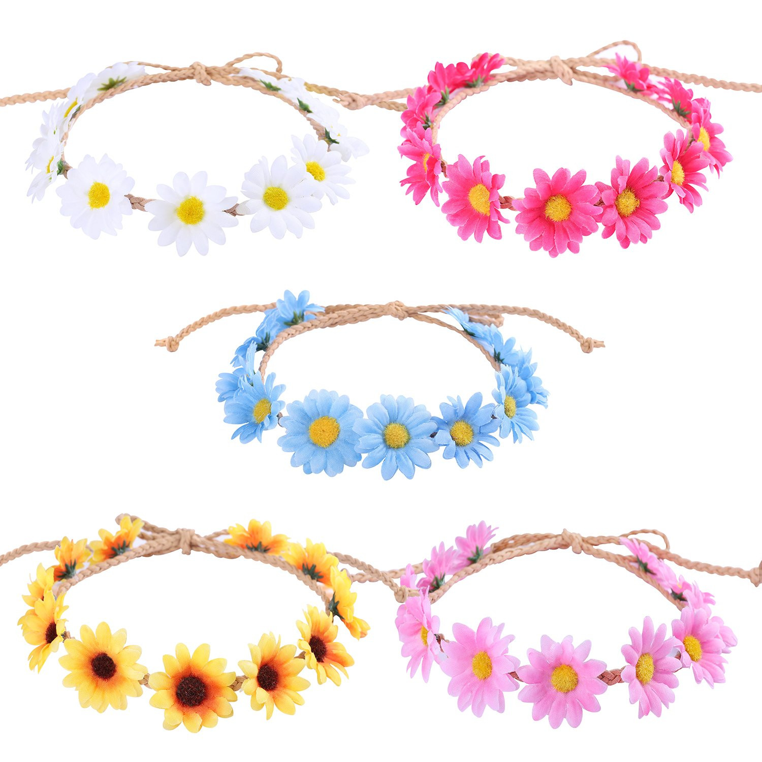 Whaline Daisy Flower Headband Sunflower Hair Wreath Women Girl Floral Headpiece for Summer Decora... | Amazon (US)