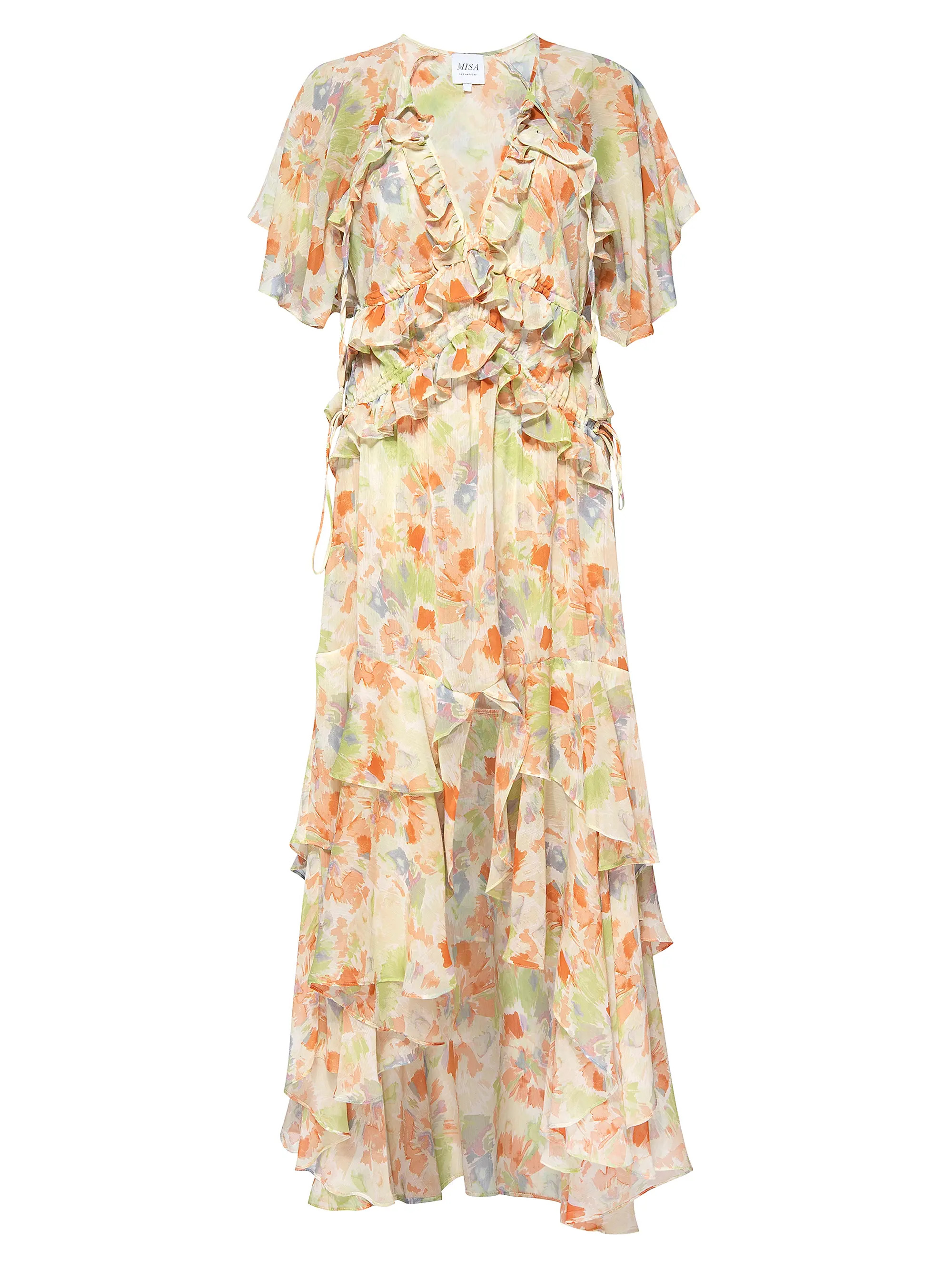 Shop Misa Los Angeles Alana Floral Flutter Maxi Dress | Saks Fifth Avenue | Saks Fifth Avenue