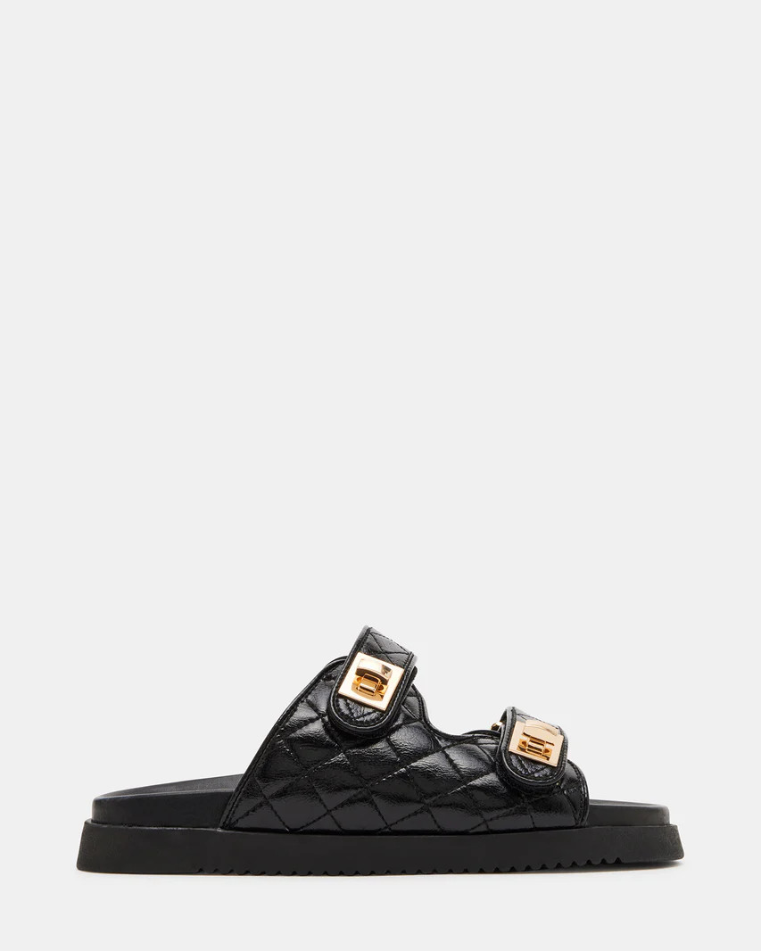 SCHMONA Black Leather Quilted Slide | Women's Sandals | Steve Madden (US)