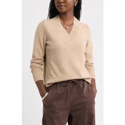 caslon(r) Wool & Cashmere V-Neck Sweater in Black Rock at Nordstrom, Size X-Small | Nordstrom