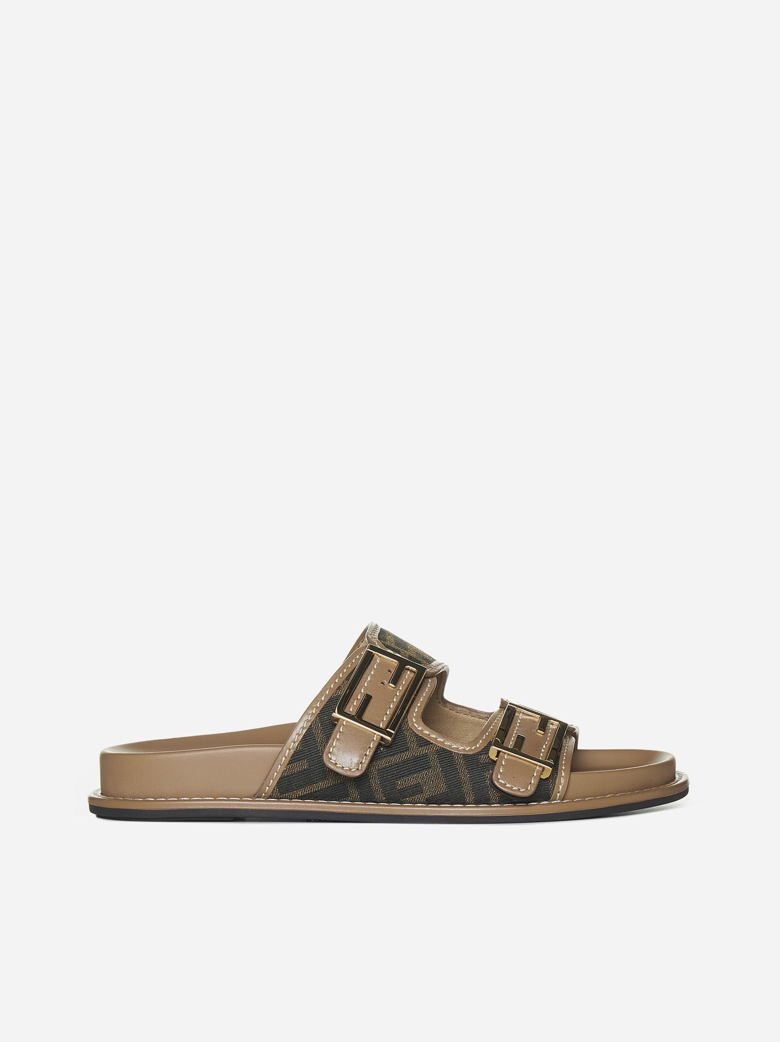 Fendi Feel Ff Fabric And Leather Slides | Italist.com US