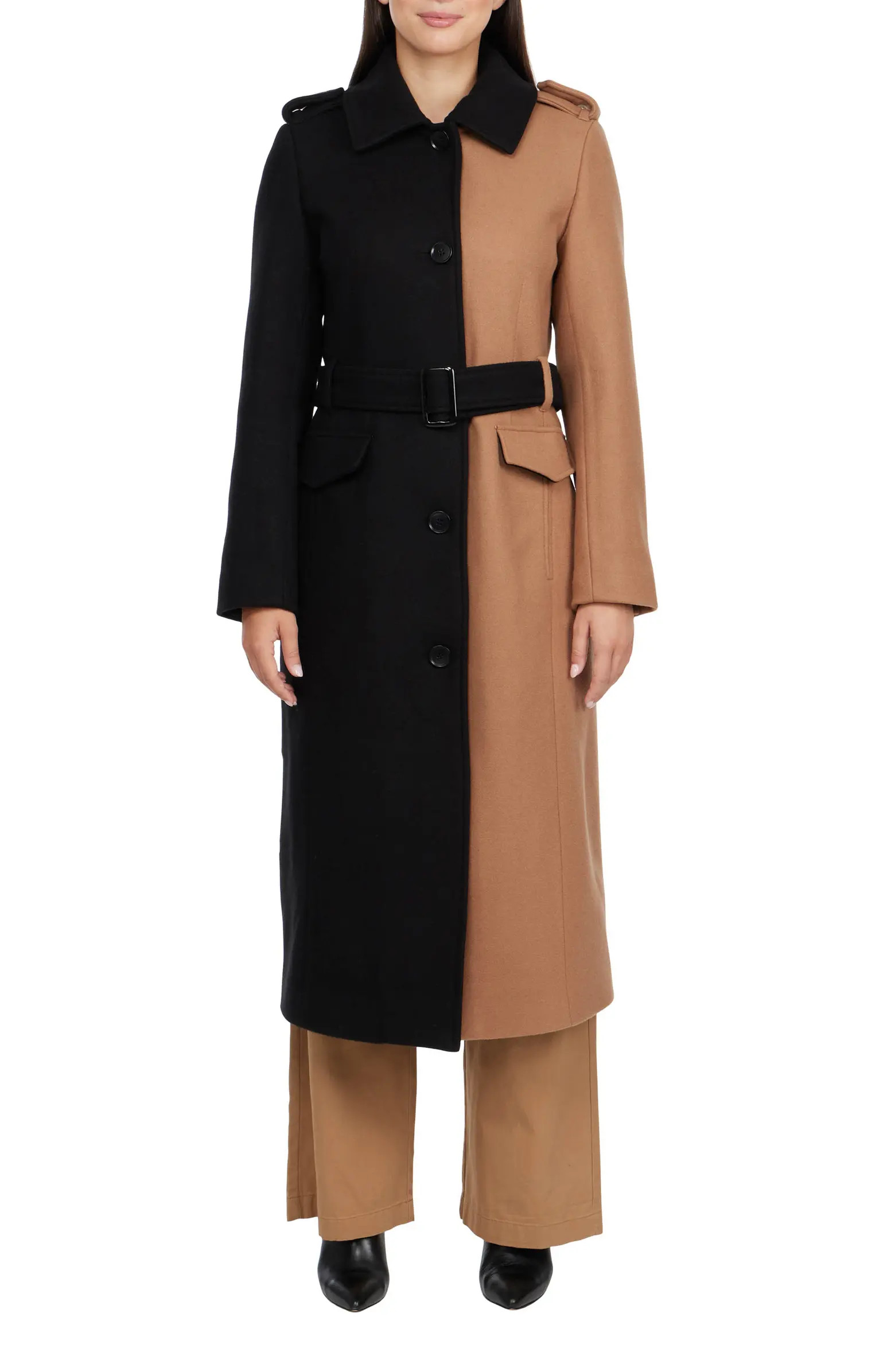 Faux Fur Collar Colorblock Coat | Nordstrom Rack