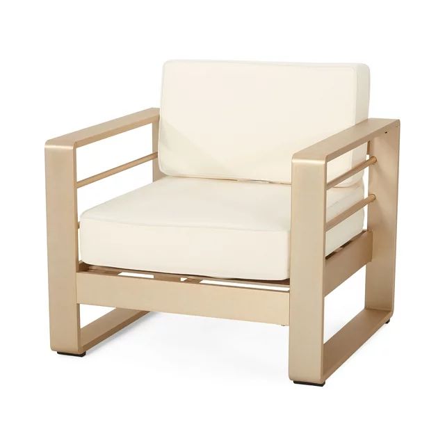 Noble House Maya Bay Aluminum Outdoor Club Chair in White/Gold | Walmart (US)