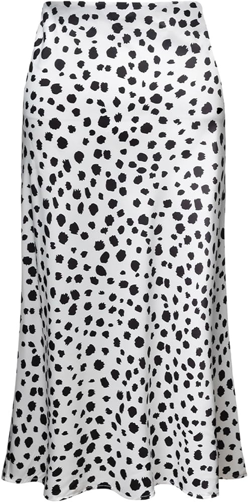 Womens Leopard Print Skirt Midi Long Length Silk Satin High Waist Elastic Skirts | Amazon (US)