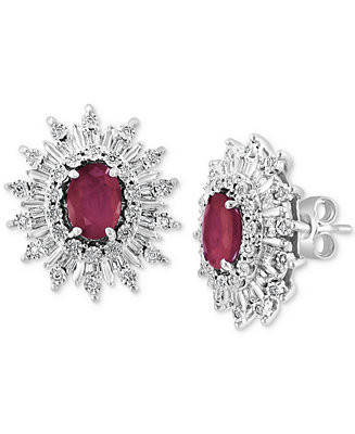 EFFY® Ruby (1-7/8 ct. t.w.) & Diamond (1/8 ct. t.w.) Cluster Stud Earrings in 14k White Gold | Macy's