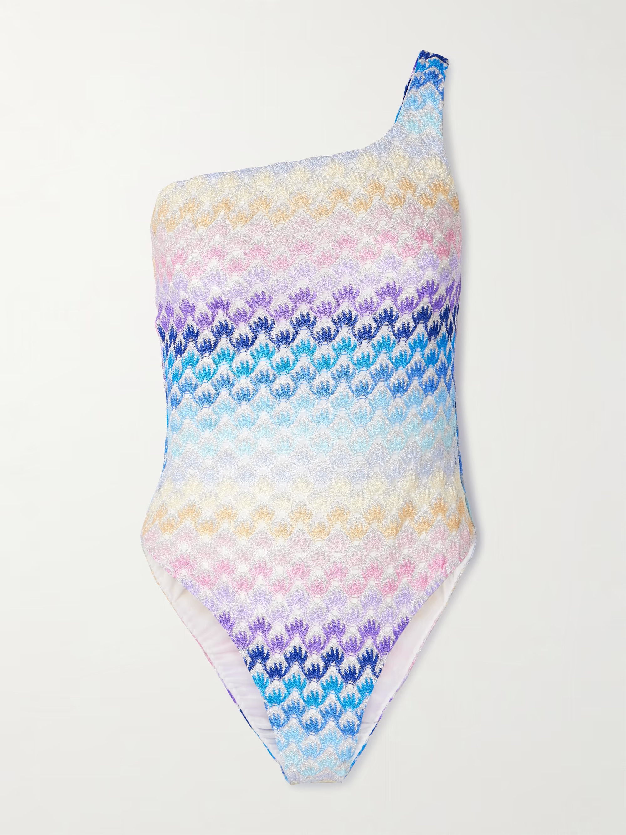 MISSONI Mare one-shoulder striped metallic crochet-knit swimsuit | NET-A-PORTER | NET-A-PORTER (UK & EU)