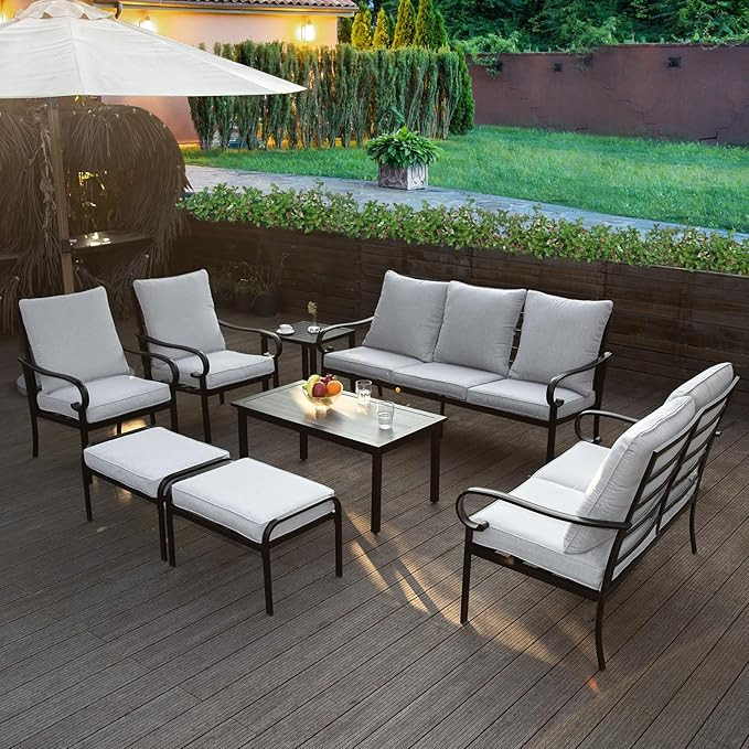Patio Furniture Set 7 Piece Outdoor Sectional Conversation Set with 3-Seater Sofa Loveseat Patio ... | Amazon (US)