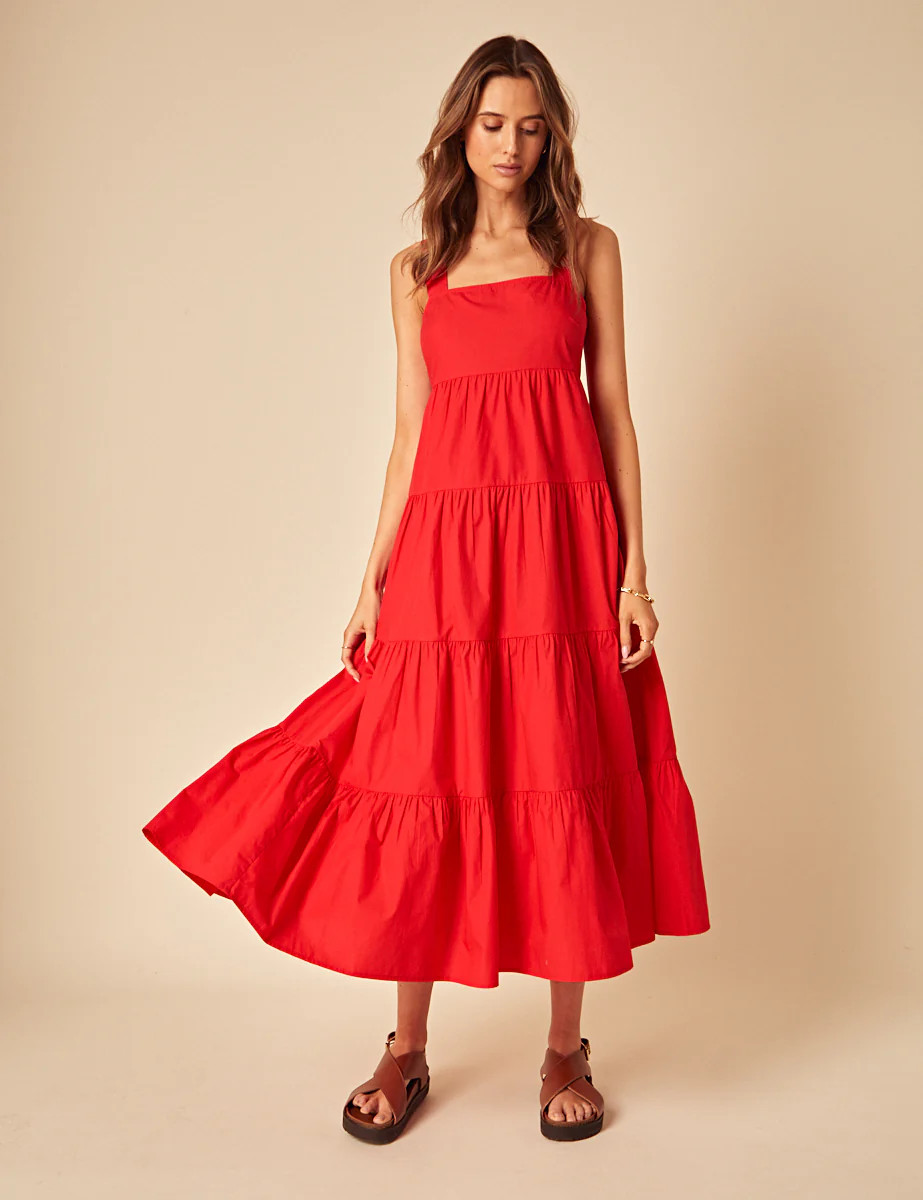 Red Tiered Cassia Midi Dress | Nobody's Child