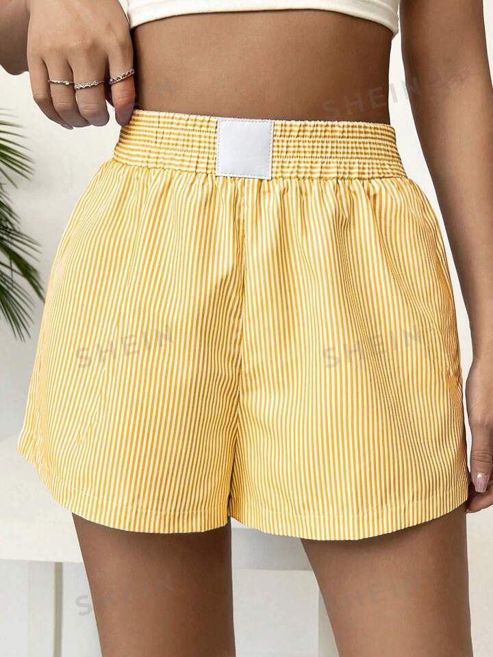 SHEIN EZwear Striped Patterned Elastic Waist Summer Casual Shorts | SHEIN