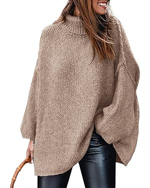 PRETTYGARDEN Women's Winter Turtleneck Oversized Sweaters Long Sleeve Chunky Knit Slouchy Pullove... | Amazon (US)