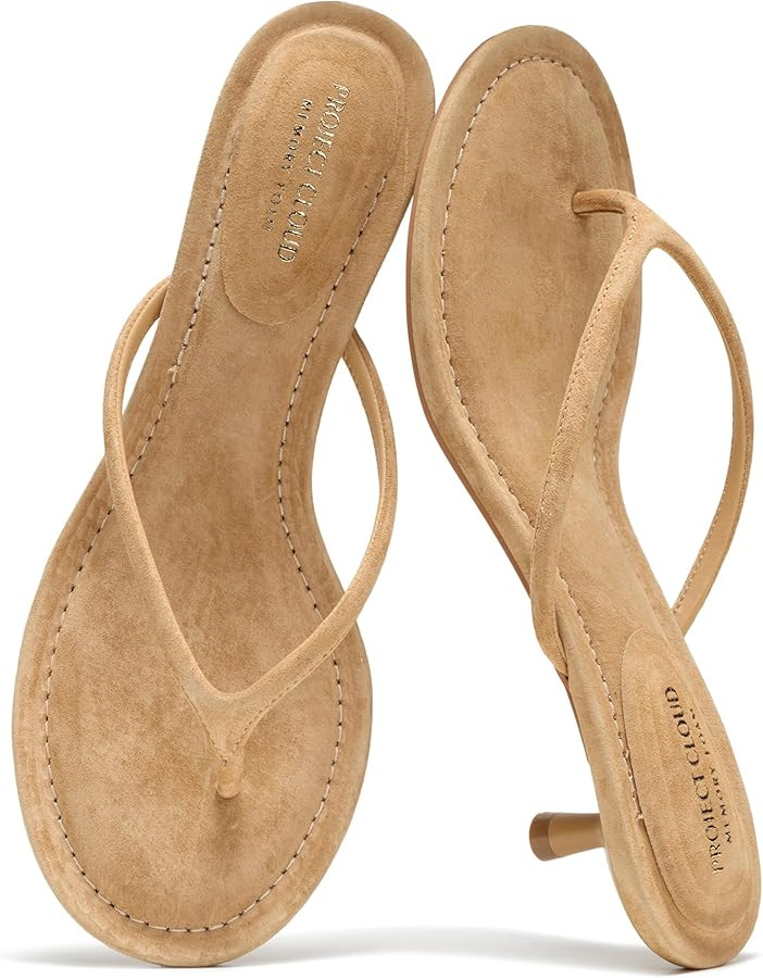 Project Cloud 100% Genuine Leather Kitten Heels for Women Footwear - Memory Foam Fashion Thong He... | Amazon (US)