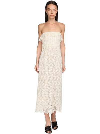Brock Collection - Strapless cotton blend lace midi dress - Ivory | Luisaviaroma | Luisaviaroma