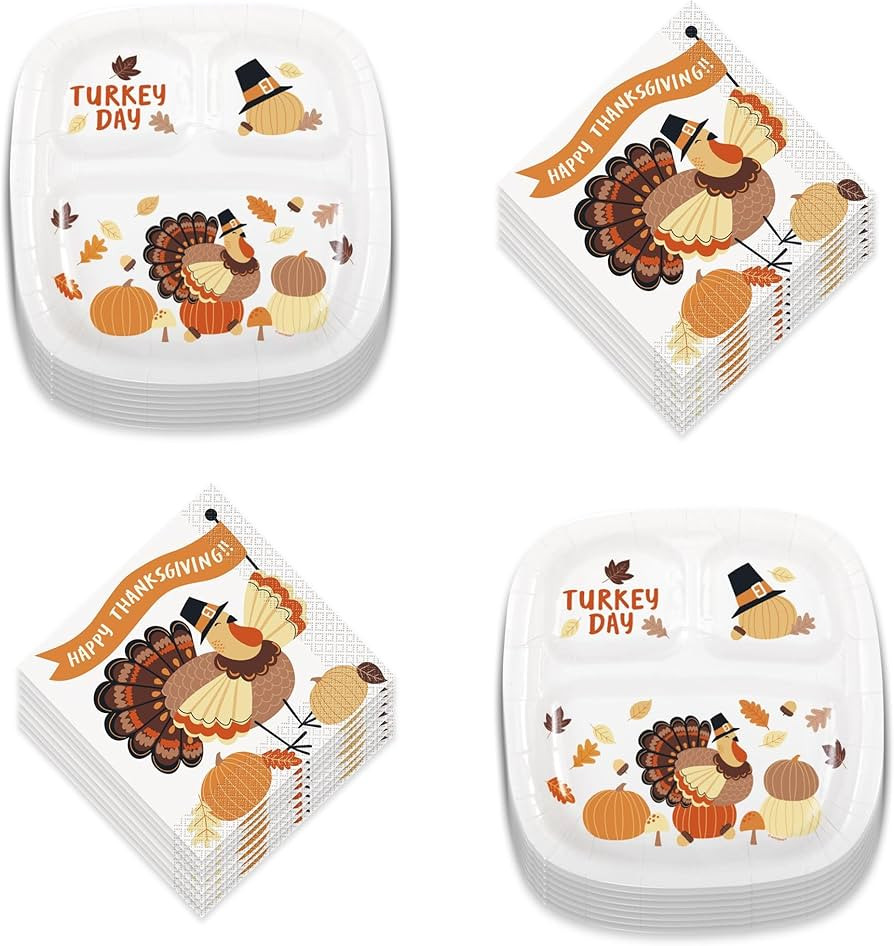 Turkey Day Divided Paper Dinner Plates and Lunch Napkins - Thanksgiving Party Supplies for Meals ... | Amazon (US)