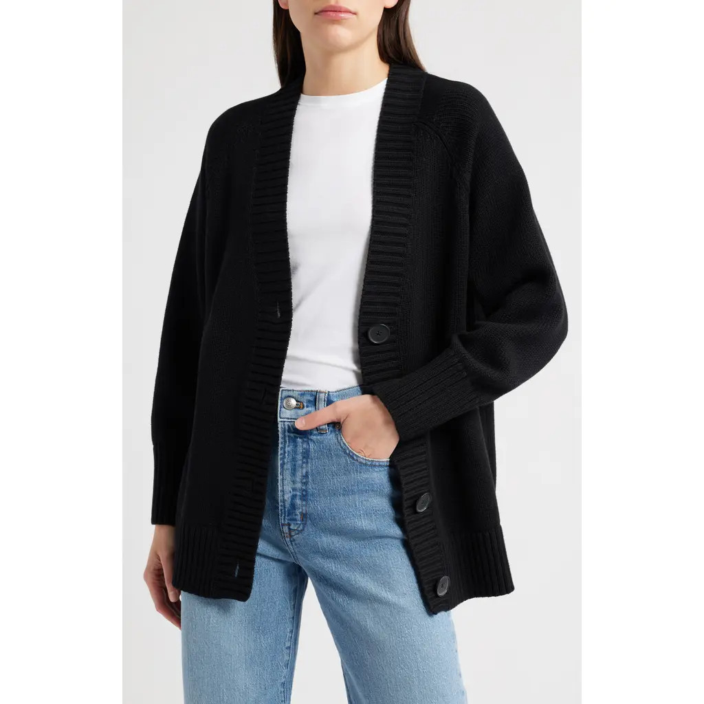 Madewell Oversized Cotton Cardigan in Jet Black at Nordstrom, Size Medium | Nordstrom