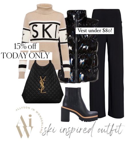 Ski sweater on sale!
YSL bag
Revolve 
Black boots 
Black vest 

#LTKHoliday #LTKGiftGuide #LTKsalealert