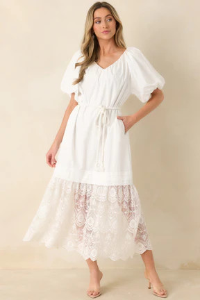 Je T'aime Toujours White Cotton & Gathered Lace Maxi Dress | Red Dress