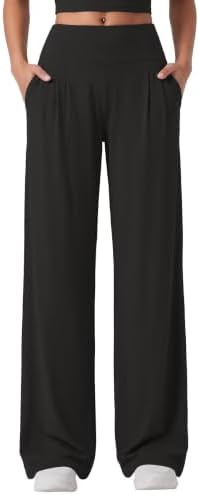 Sunzel Women's High Waisted Wide Leg Pleated Yoga Pants with Pockets | Amazon (US)
