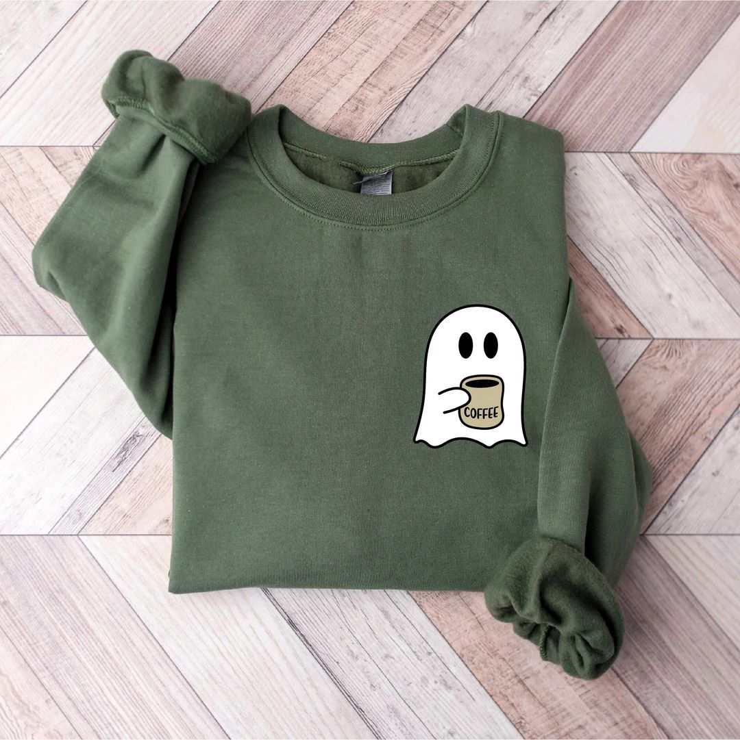 Cute Spooky Coffee Sweatshirt Womens Ghost Sweatshirt Spooky - Etsy | Etsy (US)