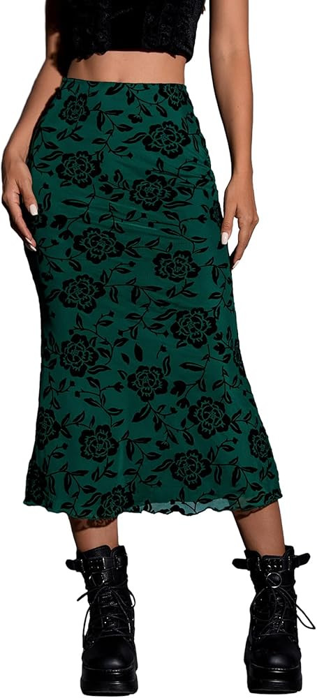 Verdusa Women's Lettuce Trim High Waist Mesh Fishtail Bodycon Long Skirt | Amazon (US)