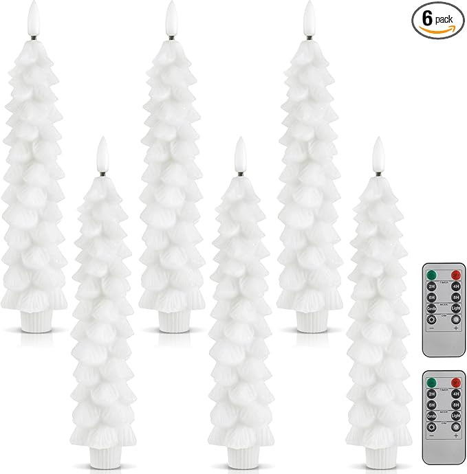 Funtery 6 Pcs LED Christmas Tree Flameless Taper Candles Real Wax Battery Operated Candlestick Li... | Amazon (US)