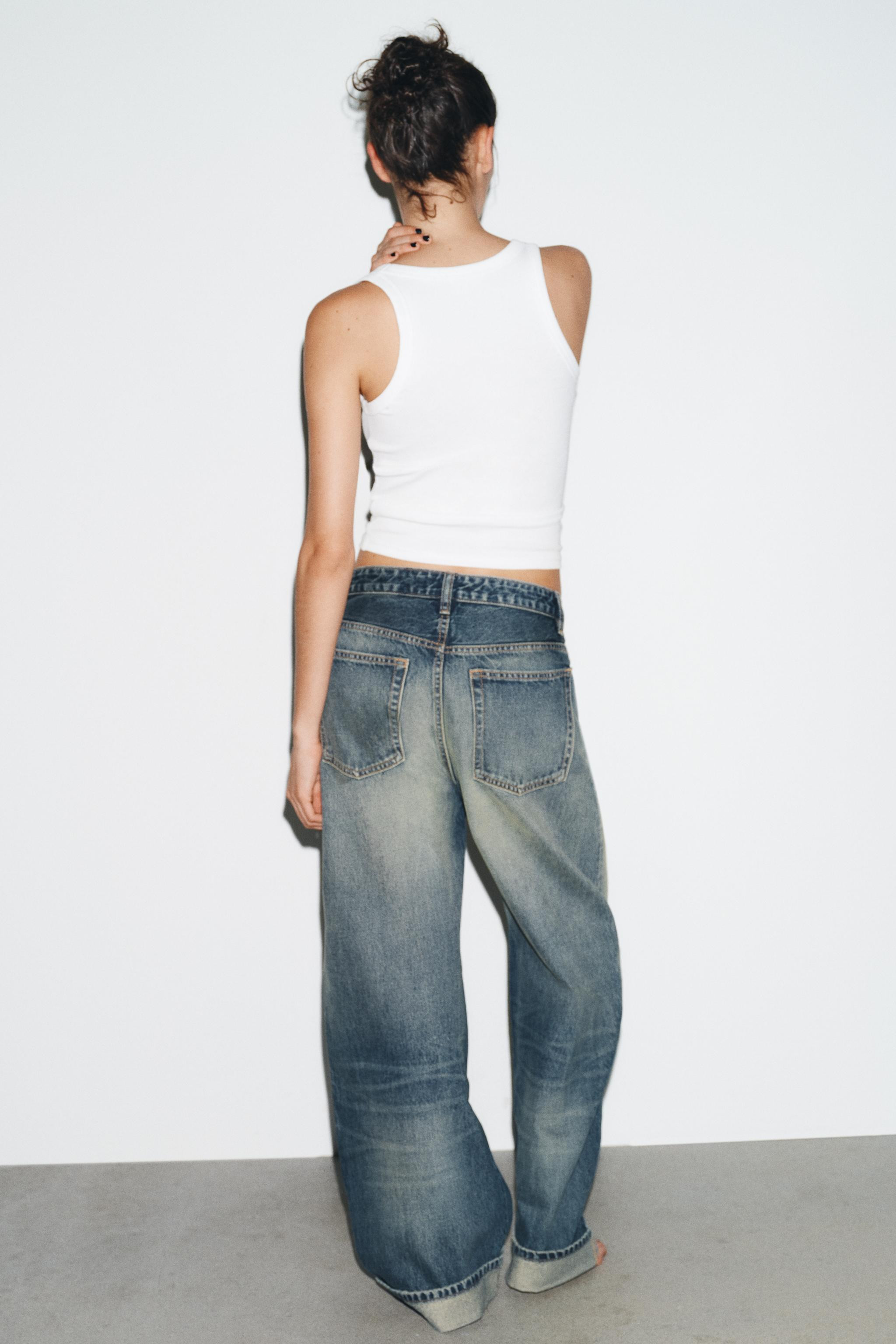 TRF MID-RISE RIPPED BAGGY FOLDED JEANS | Zara US
