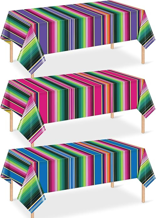 3 Pack Mexican Fiesta Plastic Tablecloth, Rectangle Disposable Table Cloth Striped Table Cover fo... | Amazon (US)