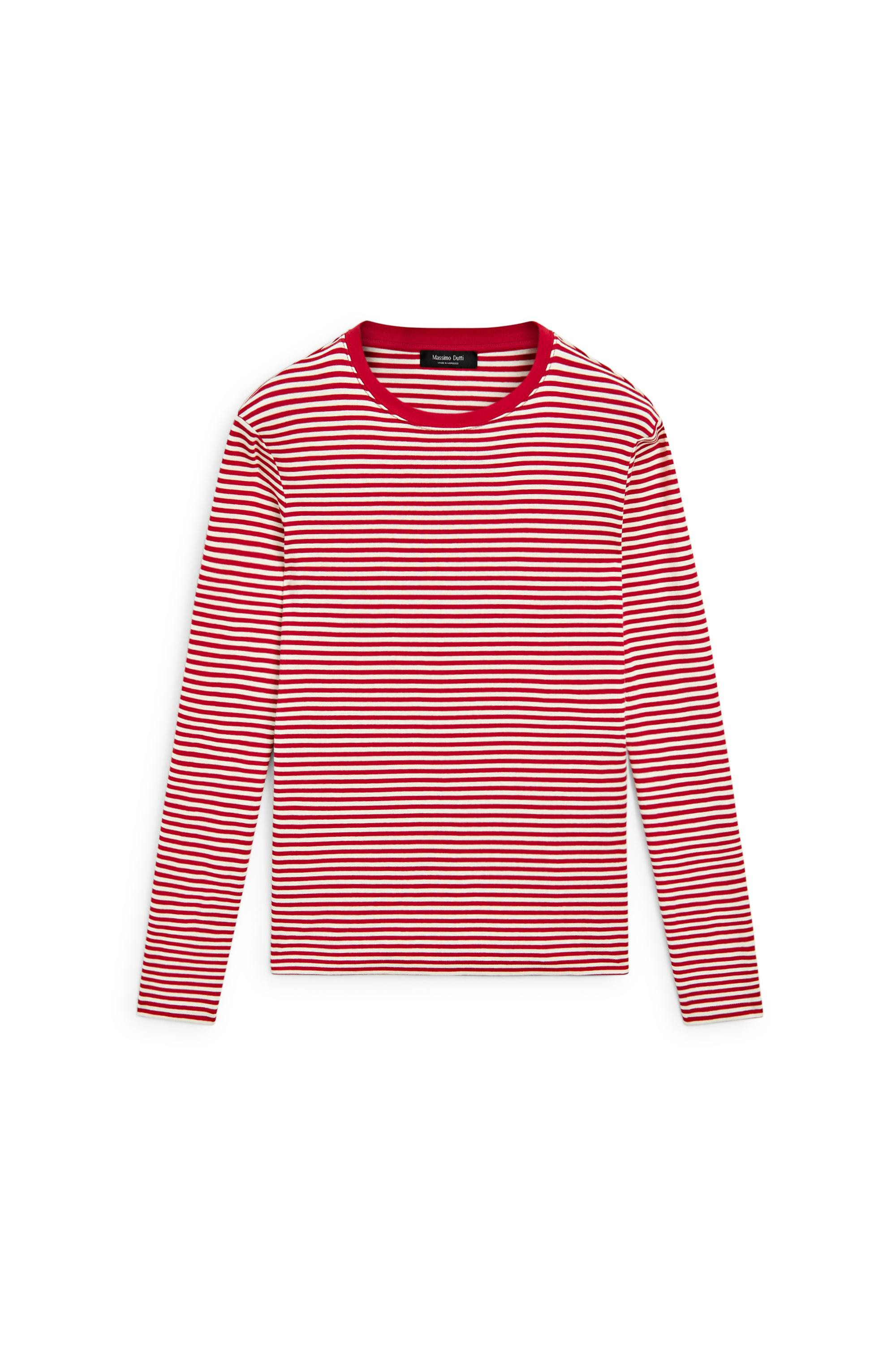 100% cotton long sleeve striped T-shirt - RED | Massimo Dutti UK