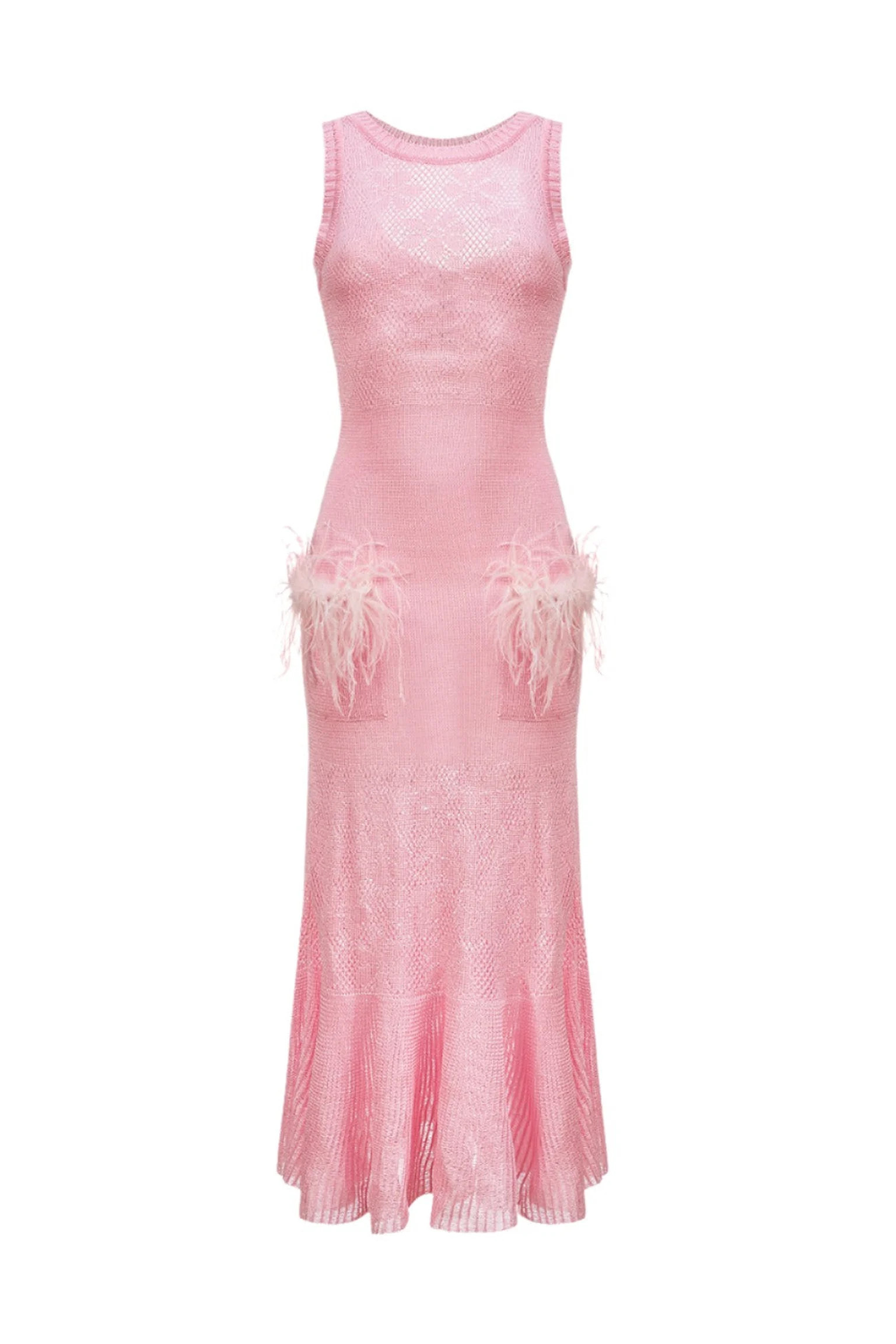 Pink Rose Knit Dress With Feathers | Verishop