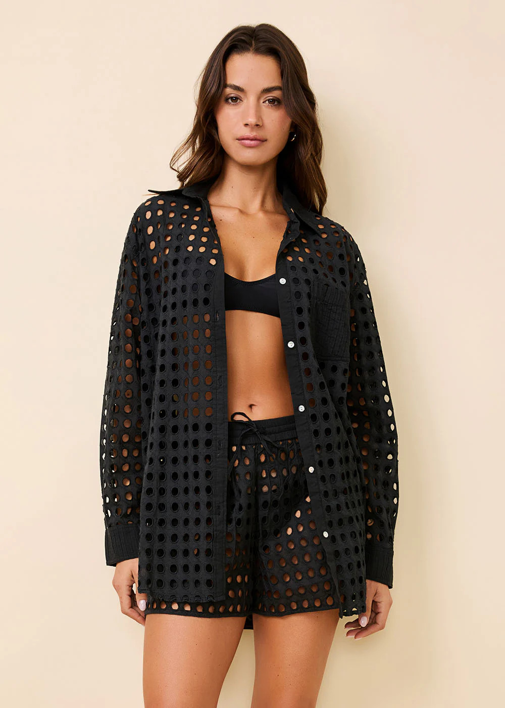 Oxford Tunic Classic Eyelet Noir | Solid & Striped