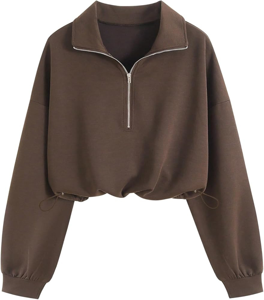 Verdusa Women's Mock Neck Sweatshirt Lightweight Half Zip Pullover Cropped Sweatshirts Workout Tops | Amazon (US)