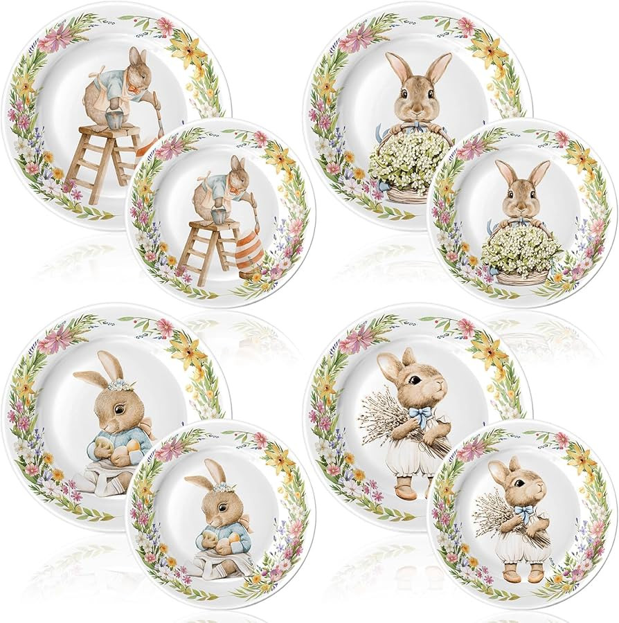 8 Pcs Easter Bunny Salad Plates 8 Inch 10 Inch Easter Dishes Ceramic-like Assorted Designs Cute B... | Amazon (US)