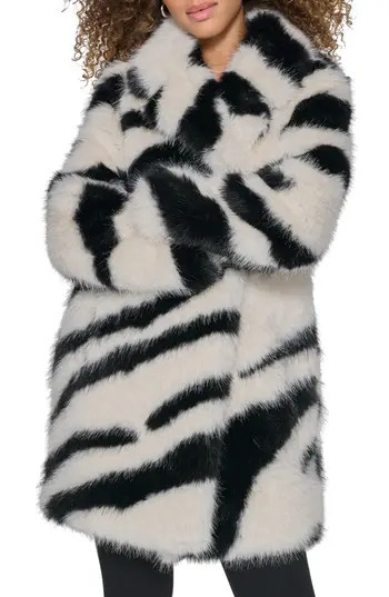 KARL LAGERFELD PARIS Oversize Zebra Print Faux Fur Jacket in Black White at Nordstrom Rack, Size Large | Nordstrom Rack
