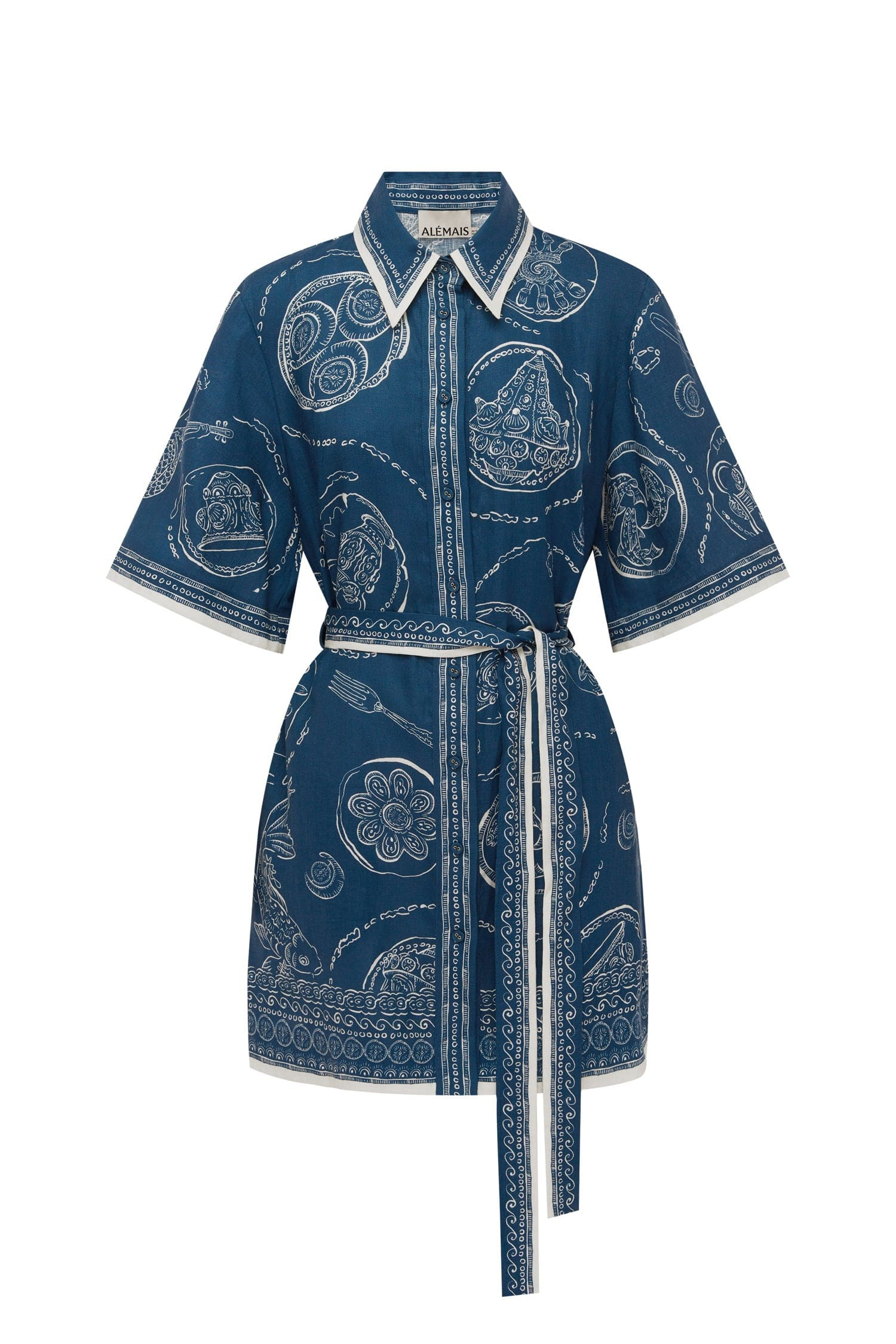 Lucky Belted Mini Linen Short-Sleeve Shirtdress - Alémais | Alemais (AU, US, UK)