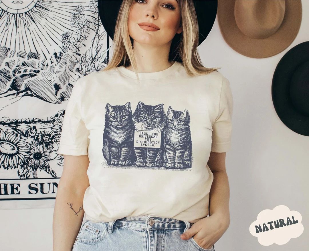 Vintage Cat Shirt, Cat Distribution System Tshirt Victorian Cat Tee Antique Cat Graphic Tee, Cott... | Etsy (US)