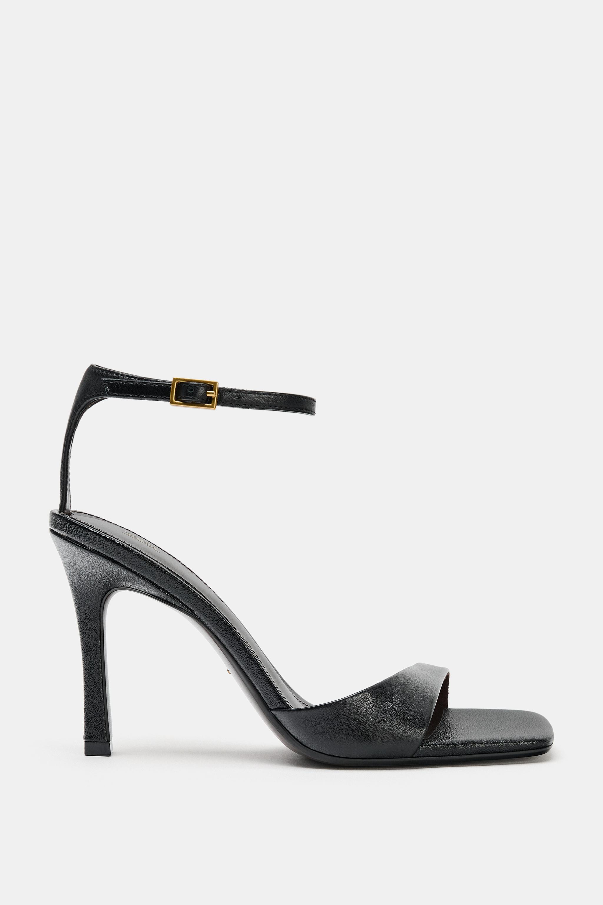 ASYMMETRIC LEATHER HEELED SANDALS | Zara US