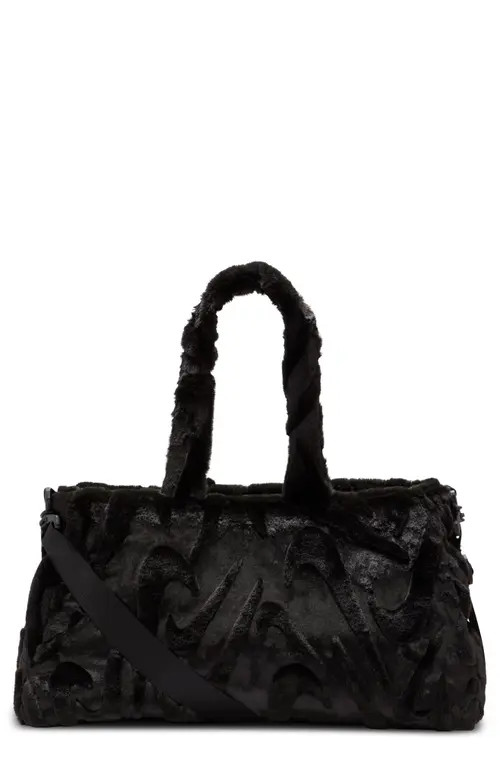 Nike Sportswear Faux Fur Tote in Black/Black/Metallic Silver at Nordstrom | Nordstrom