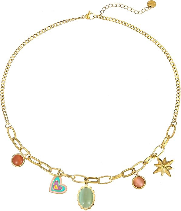 Beach Charm Necklace for Women Dainty Gold-tone Choker Heart Pendants Necklaces Sun Flower jewelr... | Amazon (US)