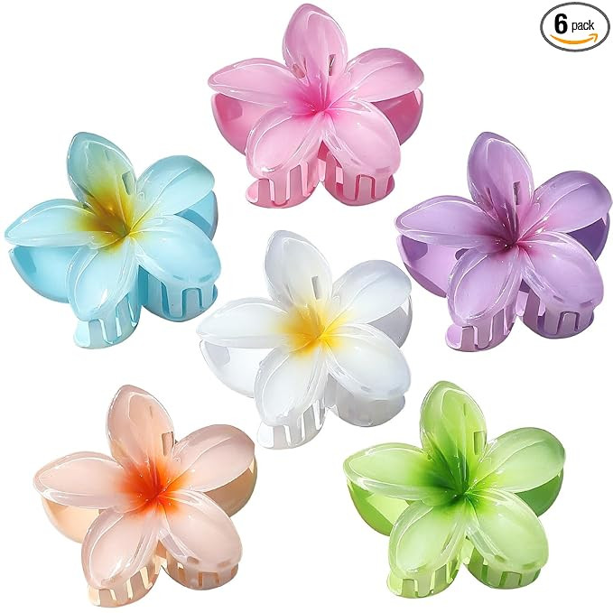 Flower Hair Clips for Women 6 Pcs Hawaiian Large Claw Clips Plumeria Medium Hair Claw Clips for T... | Amazon (US)