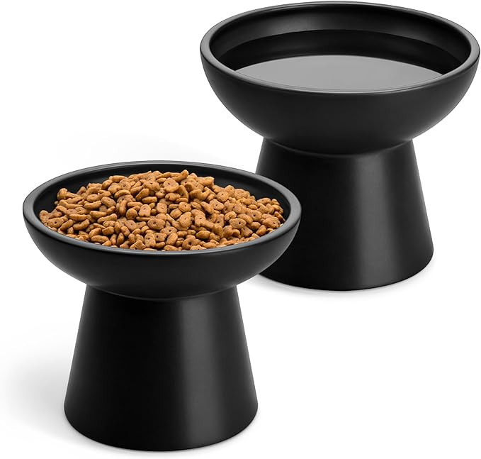 vancasso Ceramic Elevated Cat Bowls 2-Pack - 6.2" Extra Wide Raised Cat Food & Water Dishes, 5.1"... | Amazon (US)
