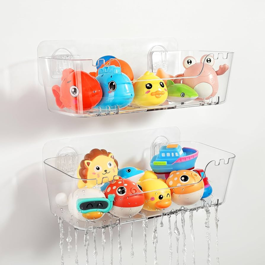 Bath Toy Storage Organizer 2 Pack, Transparent Bath Toy Holder with Drain Holes, Durable Plastic ... | Amazon (US)