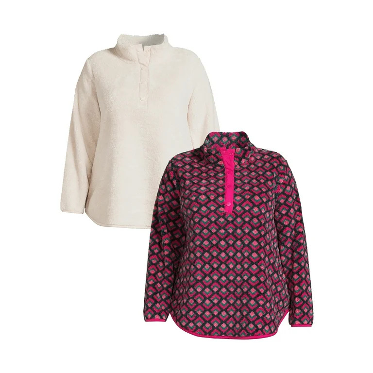 Terra & Sky Women's Plus Size Quarter Snap Faux Sherpa Pullover, 2-Pack | Walmart (US)